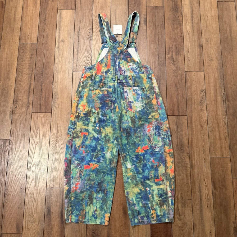 NWT Davi & Dani From The Ground Up Denim Overalls L Abstract Paint Wide Barrel - Picture 2 of 10
